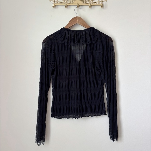 Kay Unger Ruffle Blouse 12 Perforated Black - Picture 4 of 9